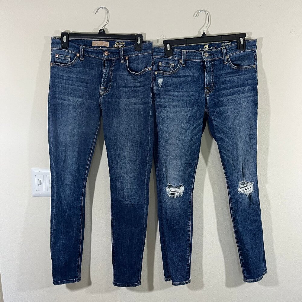 7 for all Mankind Women's Bundle of 2 B(AIR) Ankle Skinny Jeans Size 28